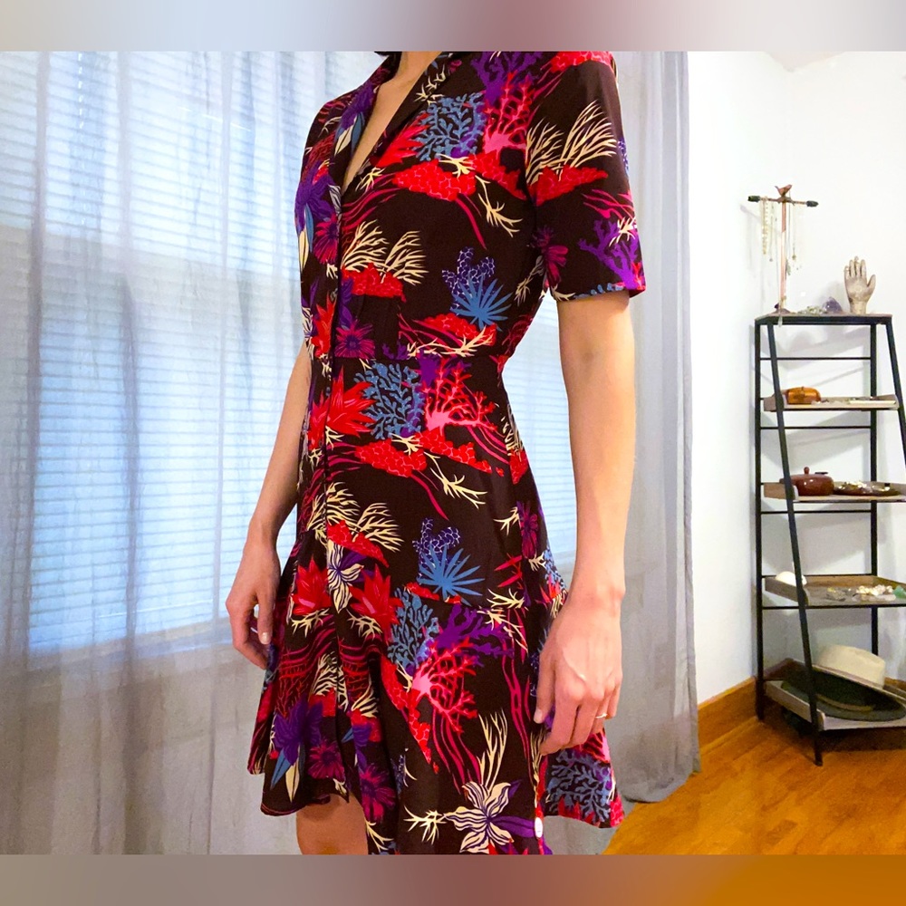 Scotch & Soda Brown Mini Dress with Red, Purple & Blue Floral Print
